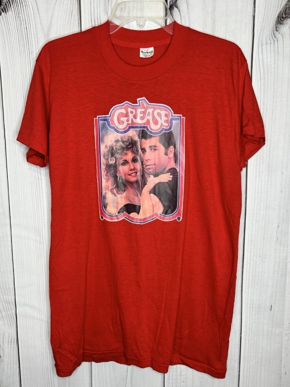 Vintage Single Stitch Grease Movie T-Shirt Red Travolta Newton John Sz XL (46)